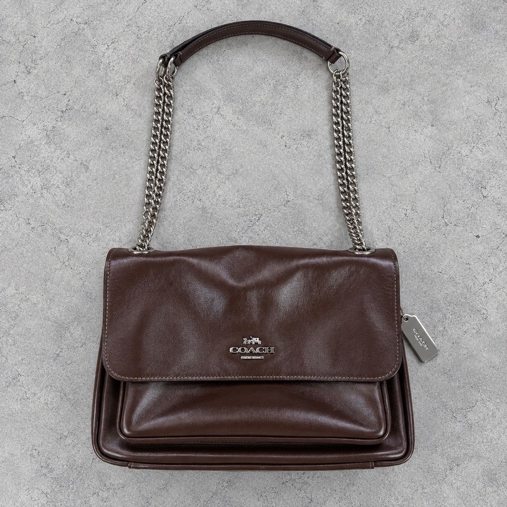 Coach Elodie Crossbody Shoulder Bag Crinkle Leather Silver Hardware Maple Brown